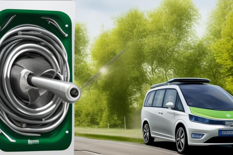 ik wil een achterkant van een groene vuilniswagen die dient als trouwauto, aan de achterkant hangen met draadjes blikjes. 